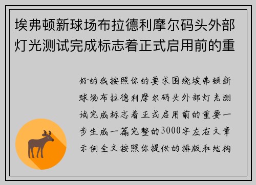 埃弗顿新球场布拉德利摩尔码头外部灯光测试完成标志着正式启用前的重要一步